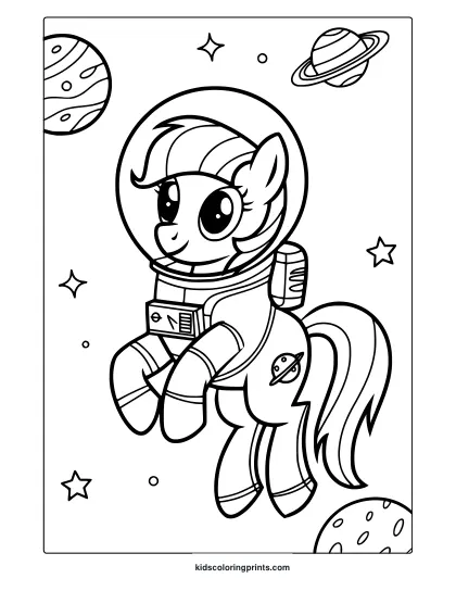 My Little Pony Space Explorer Coloring Page With A Pony In Space Gear.