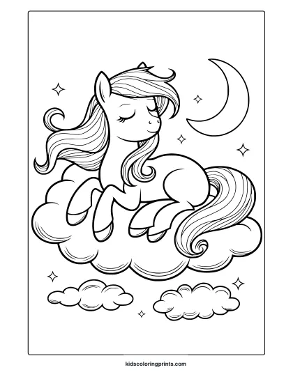My Little Pony Sweet Dreaming Coloring Page With A Unicorn And Crescent Moon.