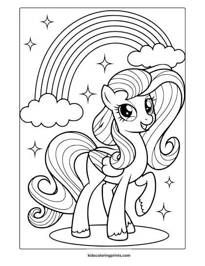 My Little Pony Under The Rainbow Coloring Page With A Unicorn And Rainbow.