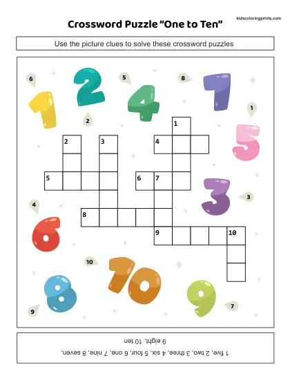 Free Printable Numbers Crossword Puzzle From One To Ten.