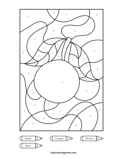 Orange Color By Number Coloring Page With Fun Details To Color In.