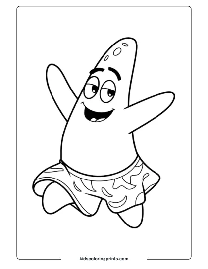 Patrick Star Dances With Excitement In This Cheerful Coloring Sheet.