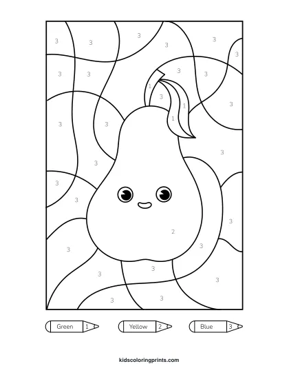 Pear Color By Number Coloring Page With Fun Details To Color In.