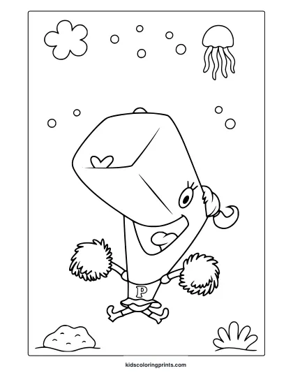 Pearl Krabs In A Fun Underwater Coloring Page Featuring Bubbles, Jellyfish, And Playful Cartoon Shapes.