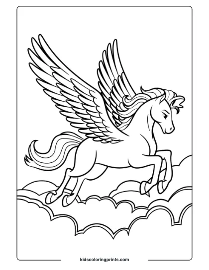 A Majestic Pegasus With Wings, Soaring Through The Sky, Creating A Magical Coloring Page.
