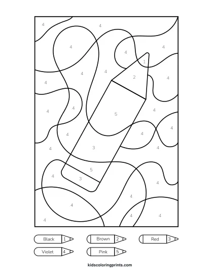 Pencil Color By Number Coloring Page With A Classic Pencil Featuring A Pink Eraser And Sharpened Tip.