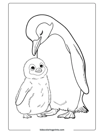 A Parent Penguin With Its Chick, A Sweet Family-Themed Penguin Coloring Page.