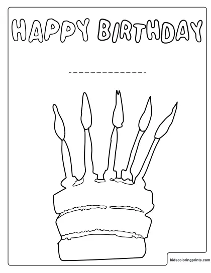 Personalized Birthday Coloring Page With A Cake Slice Candles And Blank Space