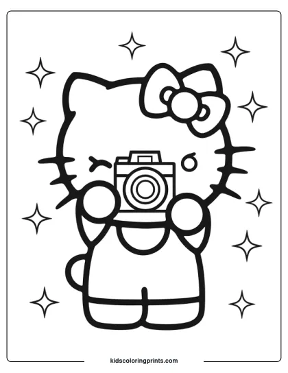 Photographer Hello Kitty Coloring Page