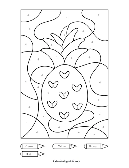 Pineapple Color By Number Coloring Page With Fun Details To Color In.