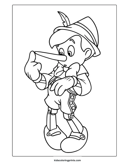 Pinocchio Coloring Page Looking At Long Nose.