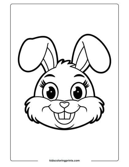 Coloring Page Of A Playful Bunny Face With Floppy Ears And A Cheerful Expression, Ideal For A Fun Coloring Experience.