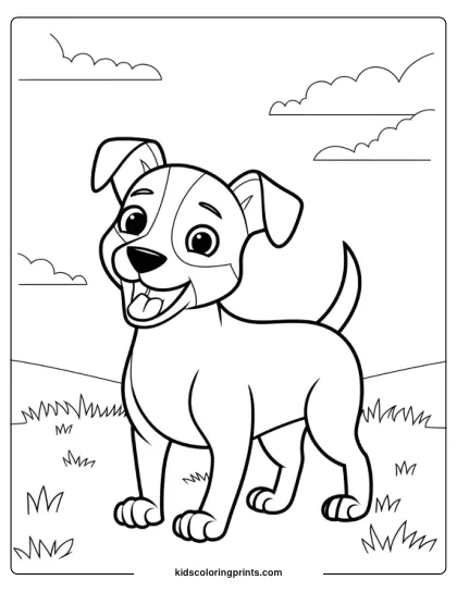 Playful Jack Russell Terrier Standing On Grass With Its Tongue Out In A Dog Coloring Page.