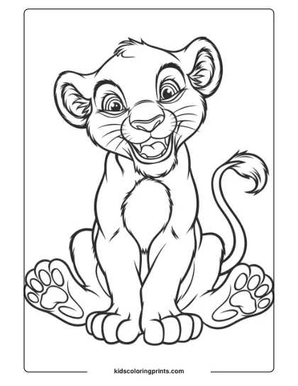 A Playful Lion Cub With A Big Smile, An Adorable Lion Coloring Page For Kids To Color And Enjoy.
