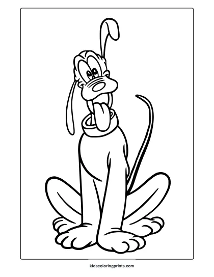 Pluto Coloring Page Sitting Happily.