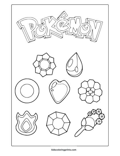 Pokémon Logo And Magical Crystal Set Arranged In A Fun And Geometric Coloring Page.
