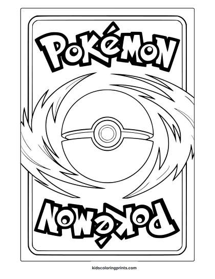 Stylized Poké Ball And Pokémon Logo In A Trading Card Format On A Bold Black And White Coloring Page.