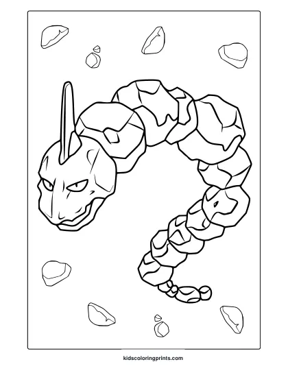 Onix With Rock Elements In A Minimalist Pokémon Coloring Page.