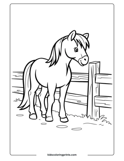 A Pony Beside A Wooden Fence, Perfect For A Simple And Charming Coloring Page.