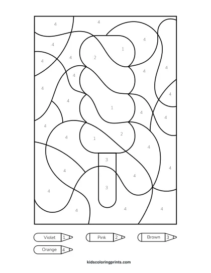 Popsicle Color By Number Coloring Page Featuring A Melting Popsicle With Fruity Layers And A Wooden Stick.