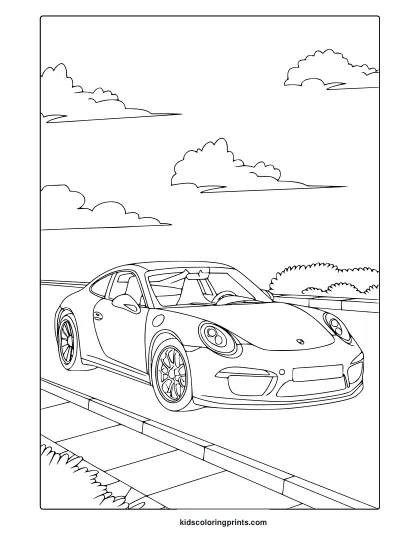 A Sleek Porsche Driving On A Smooth Road, A Stylish Porsche Coloring Page.