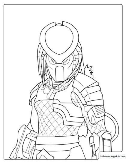 Predator Skin From Fortnite Coloring Page With Mask Armor And Dreadlocks