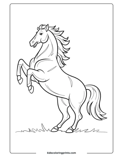 A Horse Rearing Up, Highlighting Strength And Movement In A Dynamic Coloring Page.