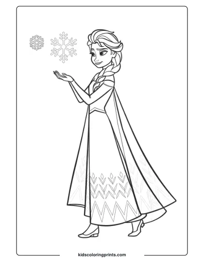 Elsa Holding A Snowflake In This Printable Coloring Page, Showcasing Her Magical Ice Powers And Graceful Pose.