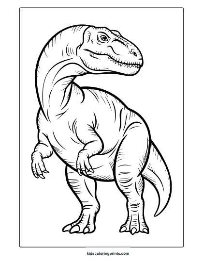 A Realistic T-Rex With Muscular Detail Stands In This Educational-Style Dinosaur Coloring Page For Coloring.