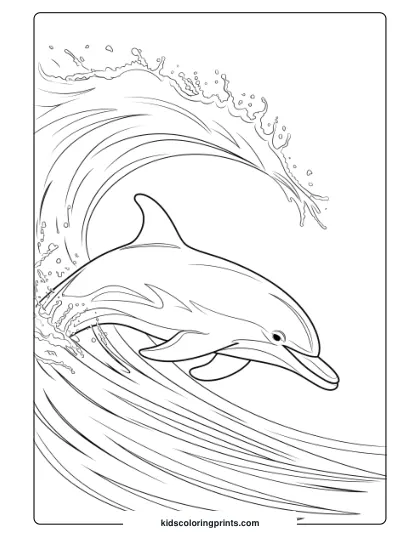 A Realistic Dolphin Surfing Ocean Waves, Perfect For A Dynamic Coloring Page.