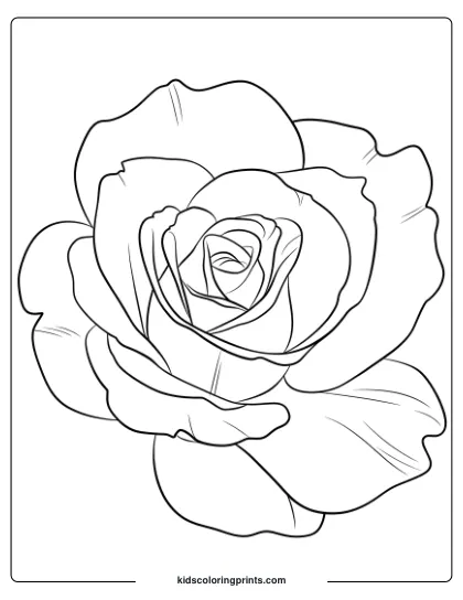 Close-Up Rose Coloring Page With Realistic Petals In Full Bloom, Capturing Natural Beauty And Symmetry.