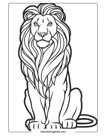 A Regal Lion With A Flowing Mane, Providing A Majestic And Detailed Lion Coloring Page For Children.