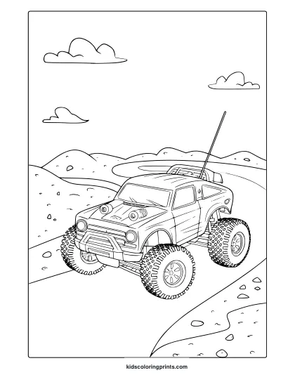 An Off-Road Remote Control Car On A Dirt Track, Perfect For An Rc Car Coloring Page.
