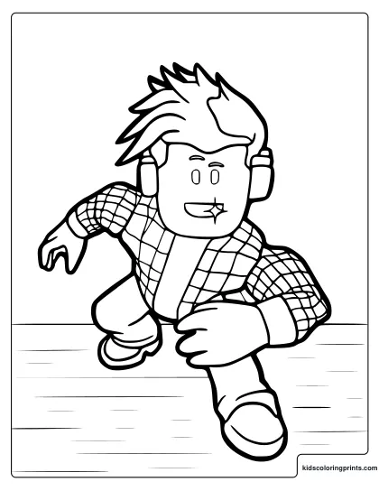 Roblox Avatar Coloring Page With A Spiky Haired Character Wearing Headphones And Sliding Forward With One Hand Reaching Out.