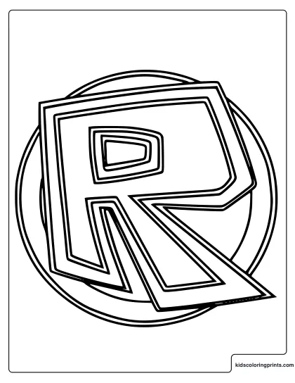 Roblox Logo Coloring Page Showing A Large Letter R Inside A Circle With Bold Outline Lines.
