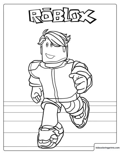 Roblox Runner Avatar Coloring Page Featuring A Blocky Character Running Forward With One Knee Up And One Arm Back.