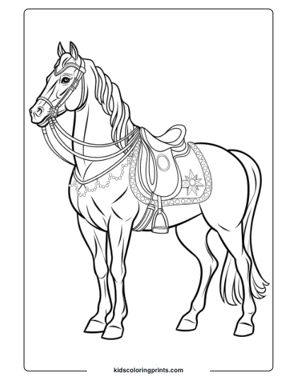 A Regal Horse With Glittering Saddle, Perfect For A Luxurious-Themed Coloring Page.