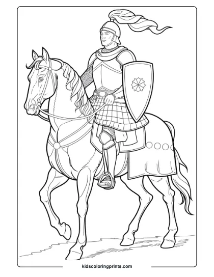 A Brave Knight On Horseback, Featuring A Historic Warhorse Perfect For Detailed Coloring.
