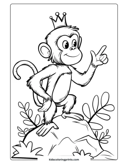 Coloring Page Showing A Monkey Standing With Pride, Hands On Hips And A Confident Expression.