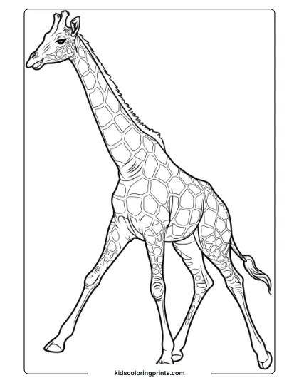Giraffe In The Savannah, Captured In A Classic Coloring Page, Ideal For Kids Who Like African Wildlife.