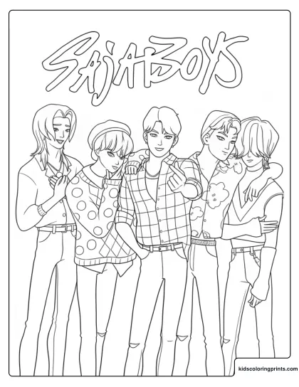 Saja Boys Group Photo Coloring Page With Jinu Mystery Romance And Two Other Members