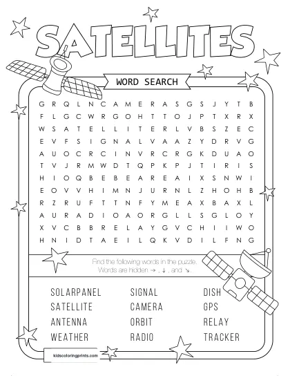Free Printable Satellites Word Search Puzzle With 12 Words From Satellite To Tracker.