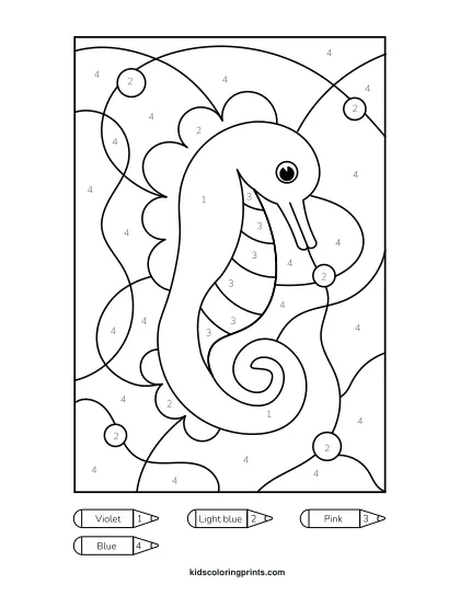 Sea Horse Color By Number Coloring Page With Fun Details To Color In.