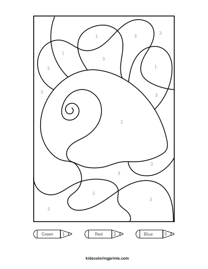 Sea Shell Color By Number Coloring Page With A Large Natural Clam Shell And Smooth Layered Surface.