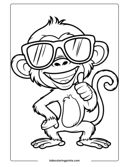 This Coloring Page Shows A Monkey Wearing Sunglasses, Giving A Friendly Thumbs-Up Gesture.