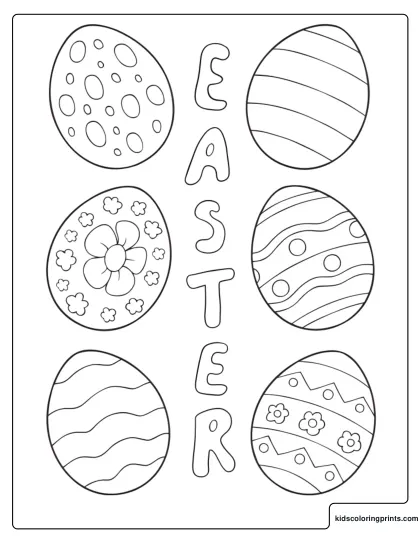 Simple Easter Eggs With Bubble Letters Coloring Page