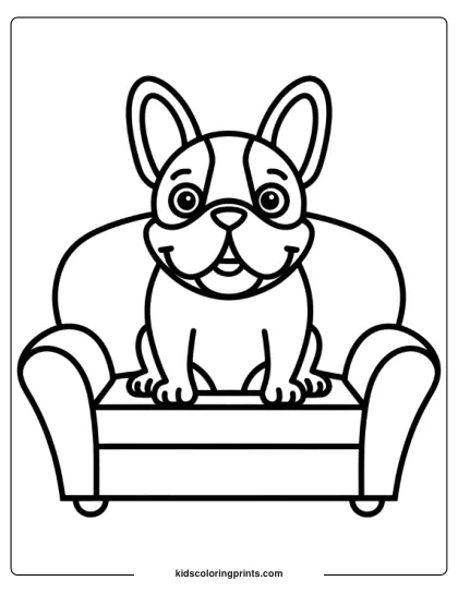 Smiling French Bulldog Sitting On A Cozy Sofa In A Dog Coloring Page.