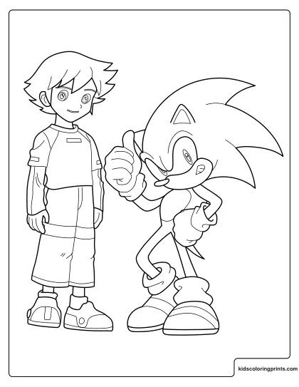 Sonic And Chris Coloring Page Standing Side By Side With A Thumbs Up