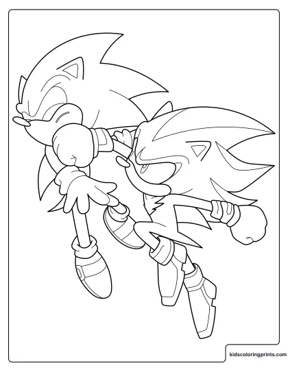 Sonic And Shadow Coloring Page Clashing Midair With Raised Fists