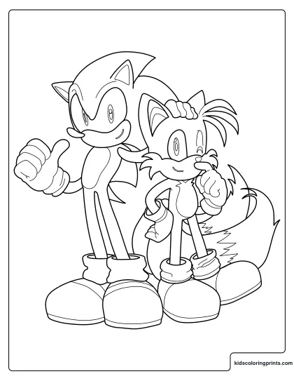 Sonic And Tails Coloring Page Standing Together Smiling